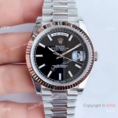 NEW Upgraded Rolex Day Date II Black Dial Ss Presidential Watch Swiss 3255 V3 Version